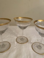 Vtg 3 Glastonbury Lotus Gold Rimmed Sherbert Champagne Coupes Glasses 5.25” T