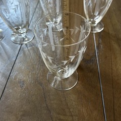 VTG SET (6) ETCHED CRYSTAL BAMBOO & LEAVES BLOWN GLASS ICED TEA / WATER TUMBLERS