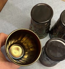 5 Vintage Northwood Raspberries Carnival Glass 4″ Tumblers Iridescent Purplegold