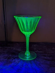 Vintage Green Uranium Glass Wine Champagne Low Sherbet Stemware 4.5″