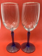Lenox Crystal Cobalt Blue Stem Swag Drape Gold Rim Wine Glasses Set of 2