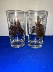 VTG Tumblers Gold Black California Santa Barbara Mission Set of 2 Barware MCM