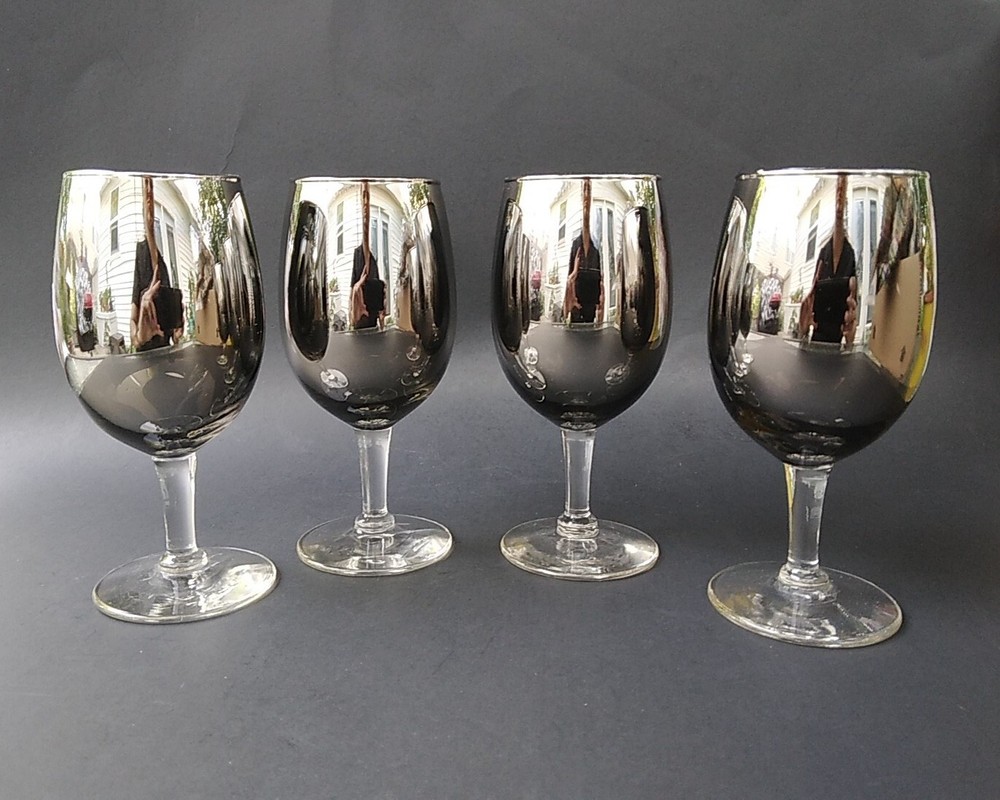 4x Silver Metallic Luster Ombre Fade 8 oz Wine Glass ~ 5⅝” Tall