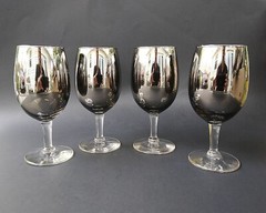 4x Silver Metallic Luster Ombre Fade 8 oz Wine Glass ~ 5⅝” Tall