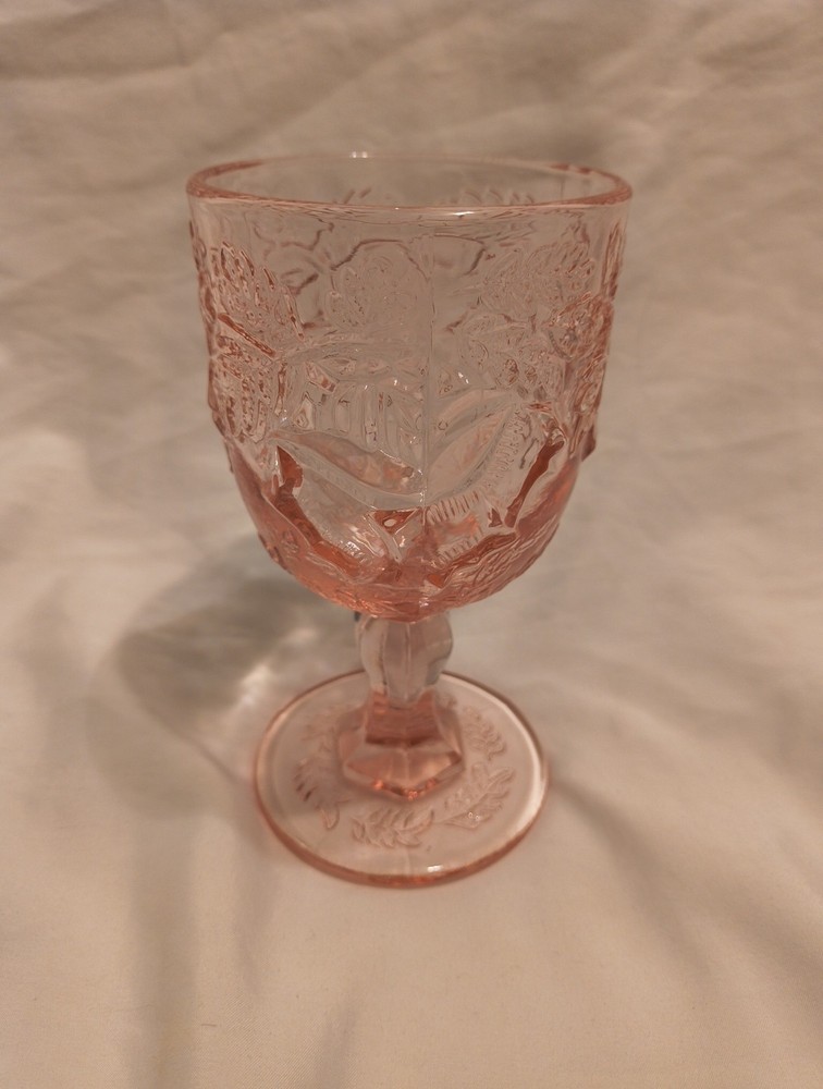 Vintage L.G. Wright Glass Madonna Inn Pink Wild Rose Water Goblet 6.5″