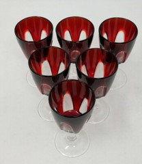 Set of 6 Vintage Cristal d’Arques Durand Gothic Ruby Red 3.25″ Wine/Shot Glasses