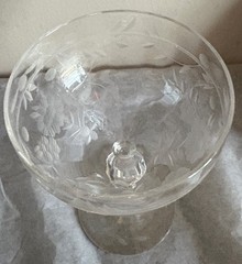 Libbey Rock Sharpe Etched Champagne Tall Sherbet Clear Glass Floral 5 7/8″
