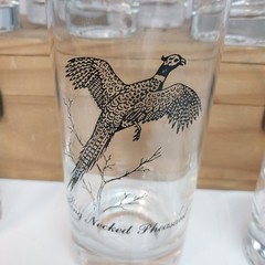 Set Of 8 Vintage Silver Rimmed Federal Glass Wild Game Bird Pheasant Glasses