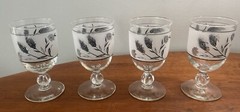 MCM Libby Silver Leaf Frosted Glass Set of 4 5.5”!goblets glasses 1960’s