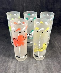 Vtg Libbey Lot of 5 Carousel Animal Circus Glasses Multicolor Highball Glasses