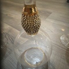 Set of 3 Elegant Wine Glasses With Rhinestone Stem and Gold Rim 10” Tall