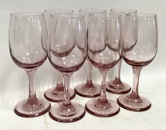 Set of 7 Vintage Libbey Premiere Pink Stemware Wine Glasses 7.25″ Tall