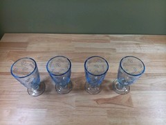 4 Vintage Ice Blue Glass Goblets Raised Leaf Pattern 10oz