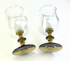 Vintage Libbey Two-Tone Tawny Brown Tulip Goblet Glass Stemware 5.75 “ Set Of 2