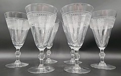 6-FRY75 GEOMETRIC ETCHED OPTIC WATER GOBLETS 6 3/4″ x 3 5/8″