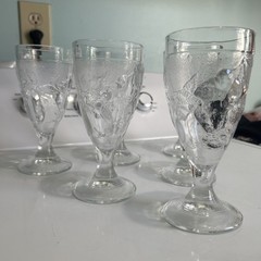 VTG Arcoroc France Clear Embossed Fruit Footed 8oz Wine Glasses set of 6 *EUC*
