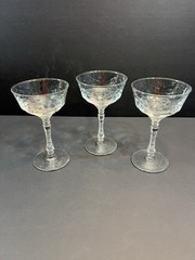Vintage Etched Champagne Coupe Glasses Set 3 Art Deco Sherbet 6”
