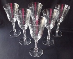 6 VINTAGE ROCK SHARPE «ARCTIC ROSE» ETCHED CRYSTAL WATER GOBLETS 7-7/8″ T