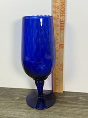 Vintage Cobalt Blue Glass Champagne Flute Goblet Optic Swirl Stem 10”