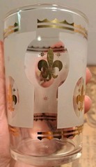 Vtg Set Of 6 Hazel Atlas Juice Glasses Frosted Finish Gold Fleur-De-Lis