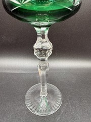 Stunning Emerald Green Cut To Clear Crystal 8.25″ Wine Hock Goblet Glass