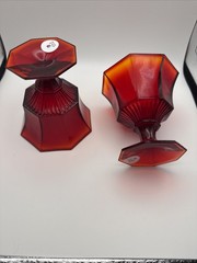 Vtg Ruby Red Alberina Octagon Juice/Wine Glasses Set Of 2
