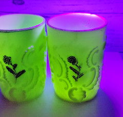 2 Antique EAPG Northwood Custard Louis XV Tumbler 1898 Ivory Glass Glows