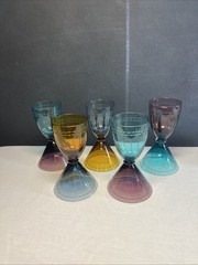 5 Vintage Fifth Ave. Crystal Colorful Etched Reversible Martini/cordial Glasses