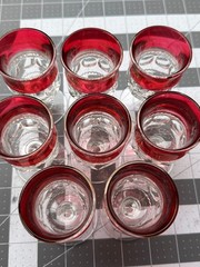8-PACK LOT Tiffin Kings Crown Thumbprint Ruby Flashed Water Goblet Glass 5 5/8″