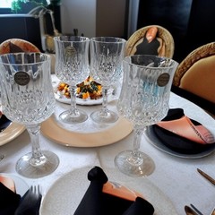 4 Cristal D’Arques Longchamp Water Goblets Set Crystal Clear Cut Etch France Lot