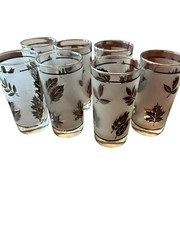 Set of 7 Vintage Libbey Highball Silver Leaf Foliage Drinking Glasses Tumblers