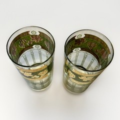 Vintage Set of 2 Cera Highball Glasses Roman Arch Grape & Leaf 22 K Gold Trim