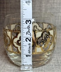 2 pc Culver 22KT Gold Roly Poly Whiskey Glass Salley Pattern Mid Century Style