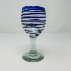 Cobalt Blue Spiral Hand Blown Glass Goblet Wine Bar 6.5in