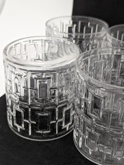 Vintage 1965 Imperial Glass SHOJI TRELLIS Rocks Glasses Set of 4 CLEAR 12oz