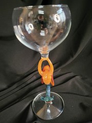 VTG 2003 Red Haired Mermaid Blown Glass Wine Goblet Signed Milon Townsend MINT