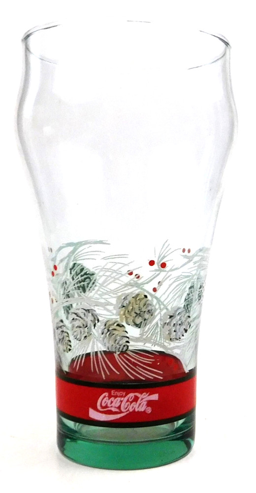 Coca Cola Pine Cones and Branches Christmas Holiday Winter Glass  Tumbler