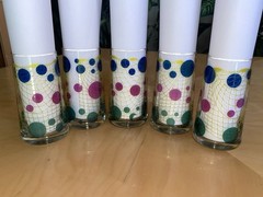 MCM Bartlett Collins Fishnet Color Dots Highball Glasses 5.25″ – Set of 5 MINT