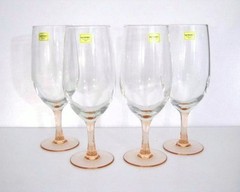 Cristal D’Arques LUMINARC ‘Rose’ Pink Stem Iced Tea 8.25″ Glasses 16 oz NIB