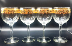 Culver Valencia Wine Glasses 22K Gold w/ Green Diamond Jewel 5 3/4″ MCM Set of 4