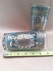 2 Gold Turquoise High Ball Glasses Continental Can Company Gold Medallion MCM