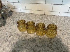 Vintage Libbey Glass Tumblers SET OF 4 Georgian Honeycomb Amber 4″ Tall