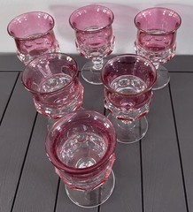 Set of 6 Kings Crown Cranberry Flashed Glass Water Goblets 5.75 Inches Tall