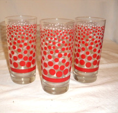 Vintage Libbey Red Polka Dot Cooler Glasses Tumblers Gobelets 6 1/4″ Set Of 6