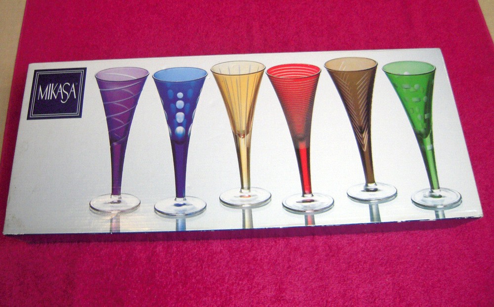 {BOX SET OF 6} Mikasa Crystal (Cheers Mix) 5 7/8″ 2 oz CORDIAL GLASSES Exc NIB