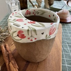 Handmade Ceramic Travel Mug Hand Painted Floral Stoneware Coffee Cup To Go Mug