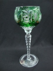 CRYSTAL CLEAR INDUSTRIES 1 Sapphire and 1 Emerald HOCK WINE GLASSES FRUIT LEAF