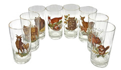 Vintage West Virginia Glass Co American Wildlife Highball Glasses Set of Eight