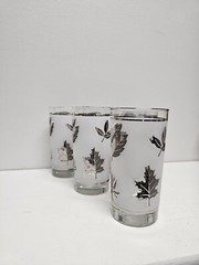 Libbey Frosted 6 Glasses White & Silver Leaf Glass Vintage Barware MCM