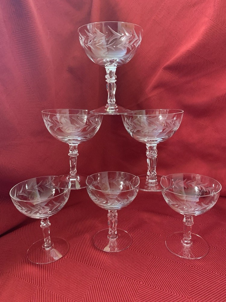 Fostoria Holly Clear Crystal Champagne/Tall Sherbet Glasses Set Of 6 Retired